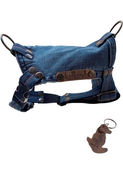 Luxury Köpek Göğüs Tasması Küçük Irk Mavi Kot Cep Göğüs ÖLÇÜSÜ:18-40CM Ayarlamalı Dog Harness Gt2-20 1 Adet