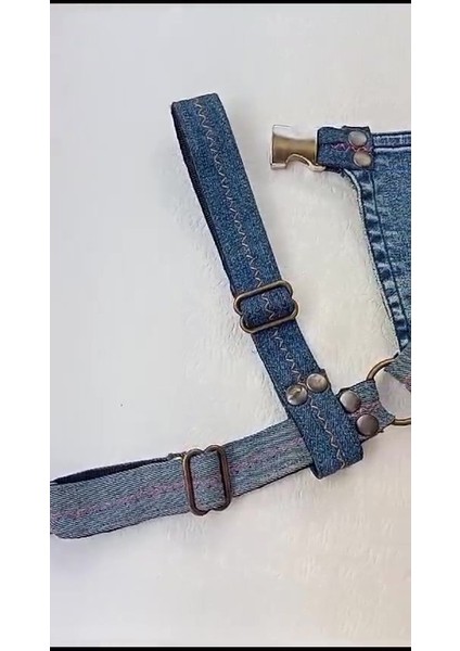 Luxury Köpek Göğüs Tasması Küçük Irk Mavi Kot Cep Göğüs ÖLÇÜSÜ:18-40CM Ayarlamalı Dog Harness Gt2-20 1 Adet