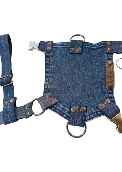 Luxury Köpek Göğüs Tasması Küçük Irk Mavi Kot Cep Göğüs ÖLÇÜSÜ:18-40CM Ayarlamalı Dog Harness Gt2-20 1 Adet