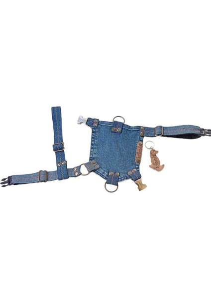 Luxury Köpek Göğüs Tasması Küçük Irk Mavi Kot Cep Göğüs ÖLÇÜSÜ:18-40CM Ayarlamalı Dog Harness Gt2-20 1 Adet