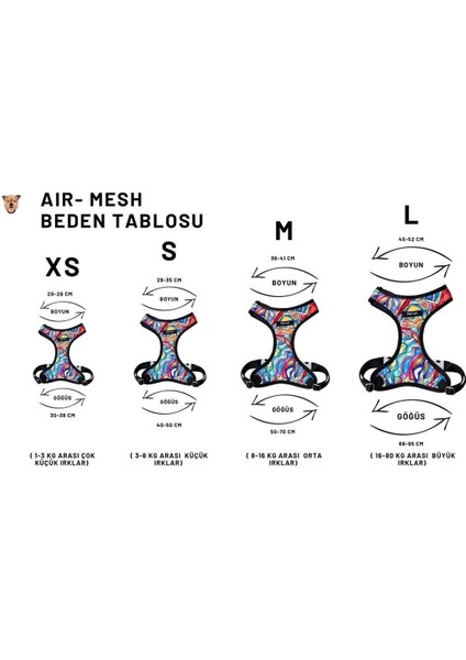 Luxury Air-Mesh Göğüs Tasması Pizza Model 1 Adet