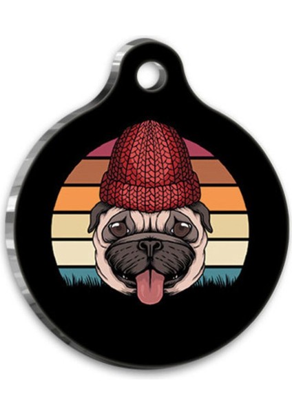 Luxury Retro 2 Pug Yuvarlak Köpek Künyesi 1 Adet