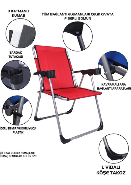 Kamp 3''Lü 140 Kg Taşima Kapasiteli Lüks Bardaklıklıp Kamp & Piknik Sandalyesi Ssd-03