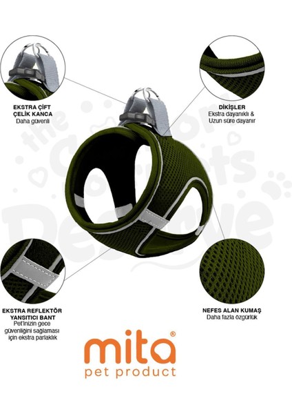 Luxury Air Mesh Kedi Köpek Göğüs Tasması Çift Reflektörlü, Terletmeyen Tasma 1 Adet