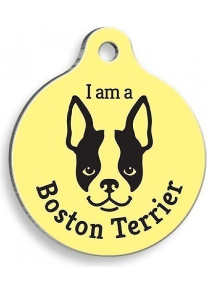 Luxury Sarı Boston Terrier Yuvarlak Köpek Künyesi Large: 3,8 Cm. 1 Adet