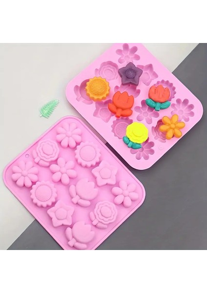 Çoklu Çiçek Desenli Silikon Kalıp – Pembe Tepside Gül, Krizantem ve Daha Fazlası | Kek, Mousse, Çikolata ve Buz Için Fırına Dayanıklı Kalıp