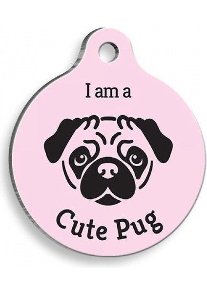 Luxury Pembe Pug Yuvarlak Köpek Künyesi 1 Adet
