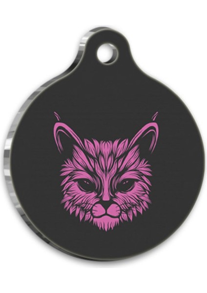Luxury Illüstrasyon Mor Kedi Yüzü Yuvarlak Kedi Künyesi 1 Adet