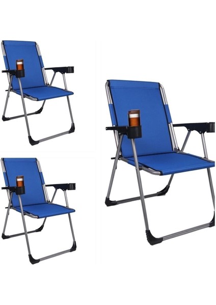 Kamp 3''Lü 140 Kg Taşima Kapasiteli Lüks Bardaklıklı Kamp & Piknik Sandalyesi Rft-03