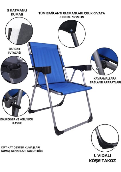 Kamp 3''Lü 140 Kg Taşima Kapasiteli Lüks Bardaklıklı Kamp & Piknik Sandalyesi Rft-03 fiyatları