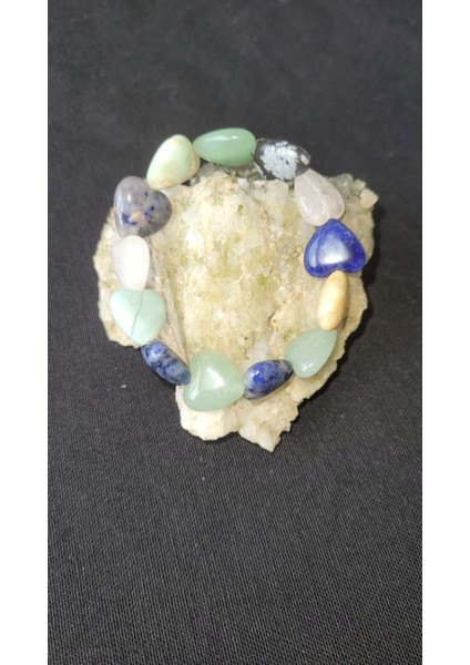 Kalp Formlu Pembe Kuvars, Lapis Lazuli, Aventurin, Morganit & Kar Tanesi Obsidyen Doğaltaş Bileklik – Aşk, Şans & Ruh Eşi Enerjisi | 10 Mm, 18 cm