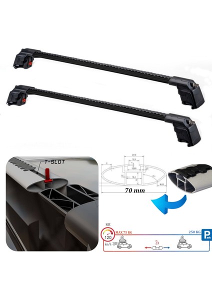 Kia Xceed SUV (CD) (2019-2025) için Kilitlenebilir Araca Özel Portbagaj Barları - Ara Atkı / Araç Üstü Tavan Taşıma Barları -(Siyah) fırsatları