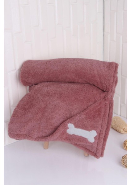 Luxury Evcil Hayvan Kedi/köpek Cepli Kurulama Havlusu Kemik Nakışlı Gül Kurusu 1 Adet