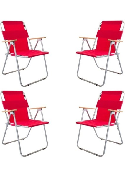 4 Adet Katlanır Kamp Sandalyesi Kırmızı