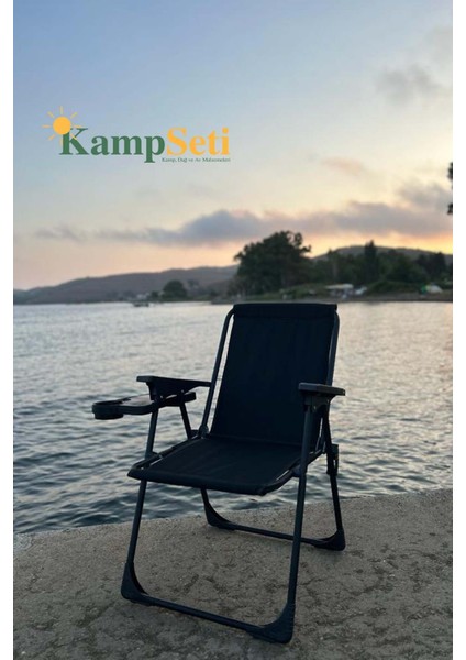 2 Adet Katlanır Kamp Sandalyesi-Bardaklık Hediye-Plaj Piknik Sandalyesi-M1