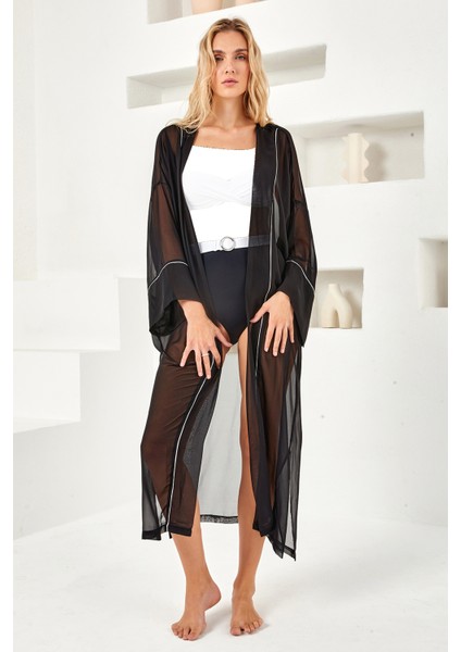 Mayo Üzerine Tek Pareo Kimono 4829 Siyah