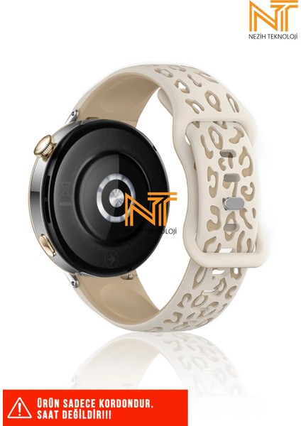 Huawei Watch Gt-Gt2-Gt3 42MM ve Elegant 20MM Uyumlu Akalite Leopar Desenli Silikon Kordon