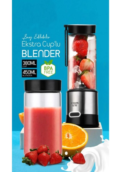 Mini Taşınabilir 380ML Ekstra Bardaklı Buz Kırıcı 6 Bıçaklı 450ML Şarjlı Blender Hızlı Doğrayıcı