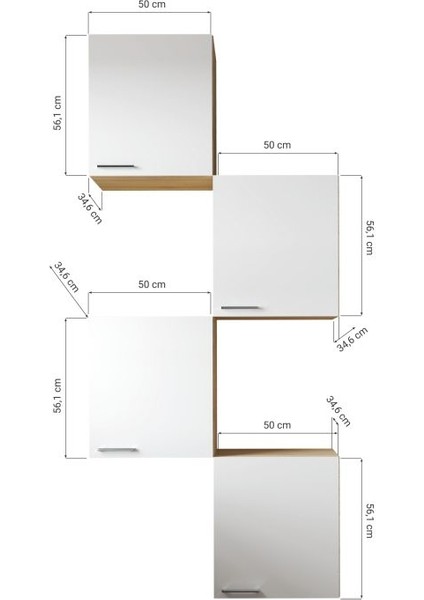 Leyli 50 cm 4 Modül Demonte Raflı Banyo Dolabı Mdf