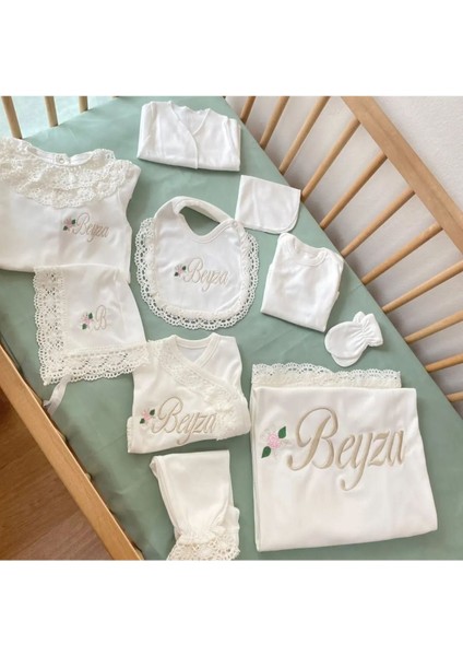 10'lu Set ve 1 Adet 35X45 Nakışlı Yastık Kilifi Işlemeli Yeni Doğan Hastane Çıkışı Seti