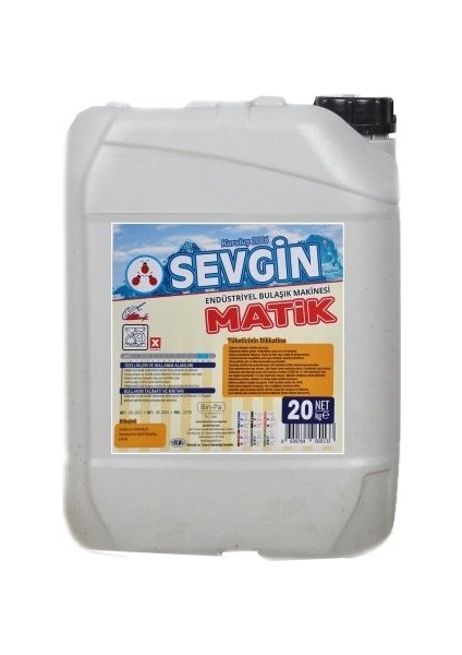 Endüstriyel Bulaşık Makine Deterjanı Sevgin 20 kg