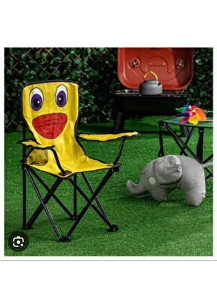 Sarı Civcivli Çocuk Katlanabilir Kamp Sandalyesi Metal Tekli Tek Kişilik 1 Kg Çocuk Kamp Sandalyesi