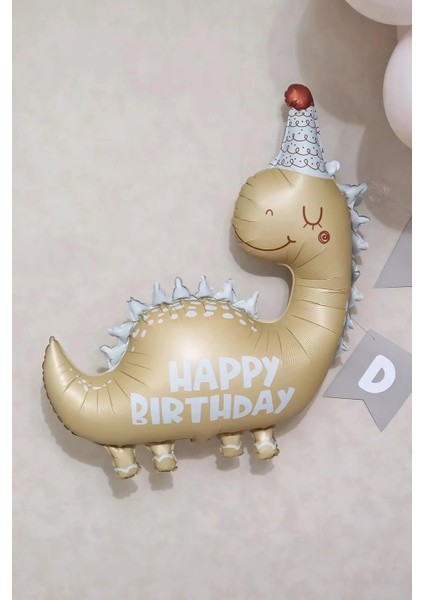 Folyo Balon Retro Dinozor Şapkalı 80 x 77 cm Happy Birthday Yazılı-Doğum Günü -Bebek Partisi