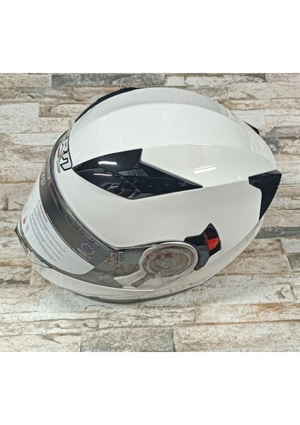 Çene Açılır Vizörlü Kask Beyaz