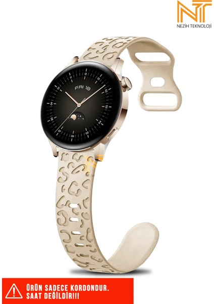 Huawei Watch Gt-Gt2-Gt3 42MM ve Elegant 20MM Uyumlu Akalite Leopar Desenli Silikon Kordon