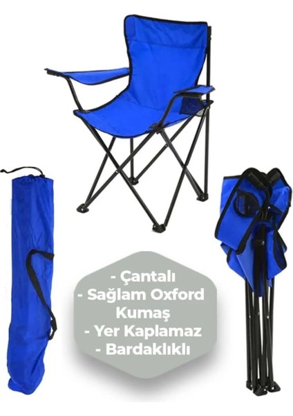 4 Adet Çantalı Katlanır Kamp Sandalyesi Rejisör Katlanabilir Piknik Plaj Sandalyesi Mavi