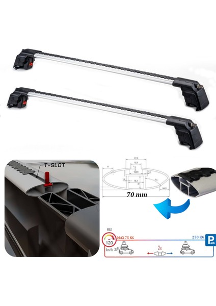 Seat Leon ST & X-Perience (Mk3) (2014–2019) için Kilitlenebilir Araca Özel Portbagaj Barları - Ara Atkı / Araç Üstü Tavan Taşıma Barları -(Gri) fırsatları