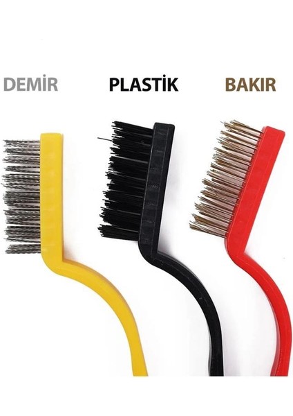 3 Parça Tel Fırça Bakır Plastik Demir Fırça Detaylı Temizlik Seti Çok Amaçlı Ocak Temizleme
