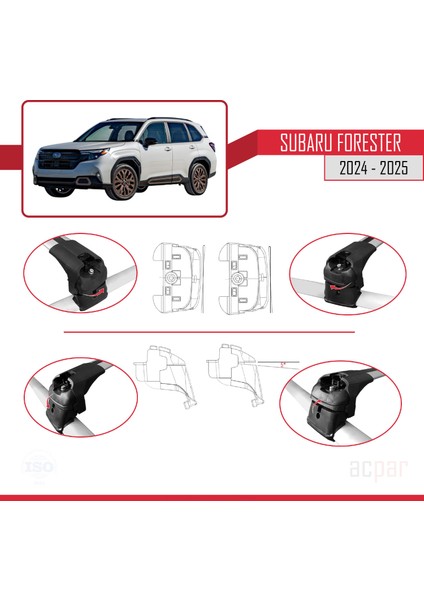 Subaru Forester 2024-2025 Arası ile Uyumlu Ace-2 Ara Atkı Tavan Barı Gri 2 Adet fırsatları