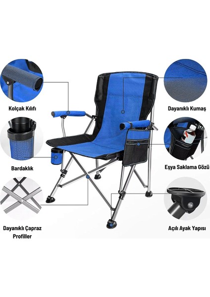 Katlanır Kamp Piknik Sandalyesi - Madfox Roxy - Mavi/Siyah - 546245 - Taşıma Çantalı modelleri