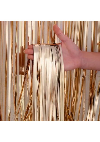 Dekoratif Püsküllü Saçak Perde Arka Fon 1x2 Metre Mat Rose Gold