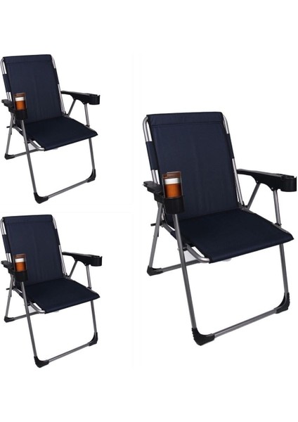 Kamp 3''Lü 140 Kg Taşima Kapasiteli Lüks Bardaklıklı Kamp & Piknik Sandalyesi Rft-01