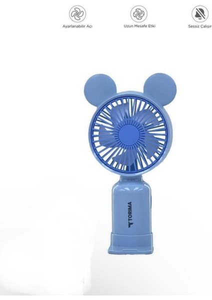 Mini Taşınabilir Fan Vantilatör Şarjlı Ledli Ayıcık Kulaklı 2 Kademeli Klima Soğutucu