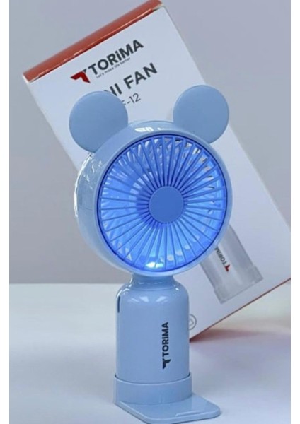 Mini Taşınabilir Fan Vantilatör Şarjlı Ledli Ayıcık Kulaklı 2 Kademeli Klima Soğutucu