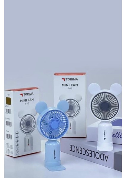 Mini Taşınabilir Fan Vantilatör Şarjlı Ledli Ayıcık Kulaklı 2 Kademeli Klima Soğutucu