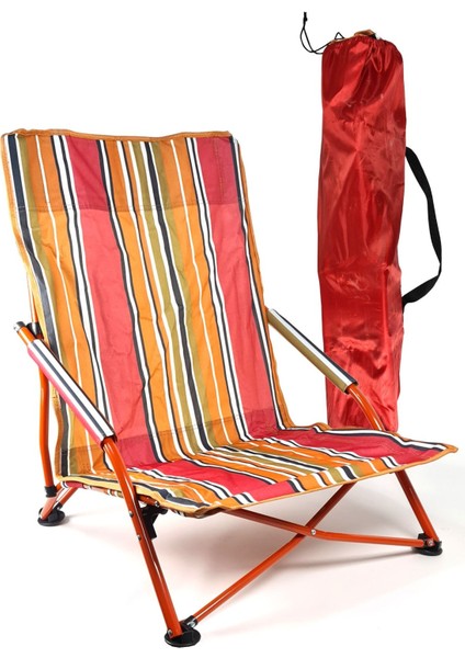 Çantalı Plaj Sandalyesi Katlanır Kamp Sandalyesi Yere Yakın Sandalye 68cm Ha033