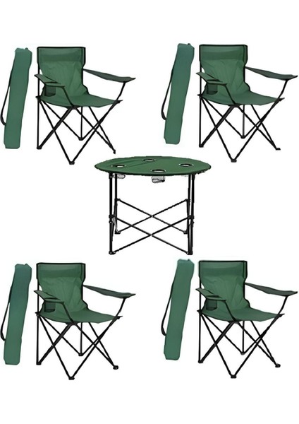 Katlanır 70cm Masa Ve 4 Sandalye Seti Yeşil
