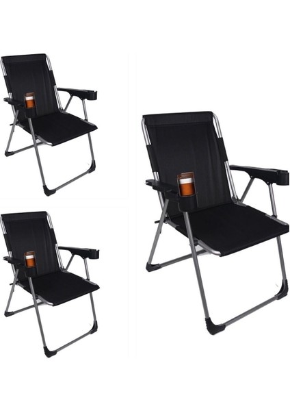 Kamp 3''Lü 140 Kg Taşima Kapasiteli Lüks Bardaklıklı Kamp & Piknik Sandalyesi Rft-02