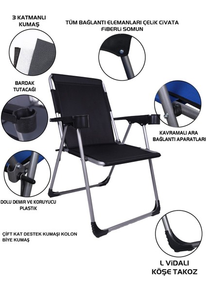 Kamp 3''Lü 140 Kg Taşima Kapasiteli Lüks Bardaklıklı Kamp & Piknik Sandalyesi Rft-02 fiyatları