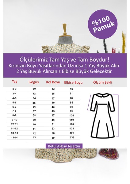 Kız Çocuk Viskon %100 Pamuklu Tesettür Elbise – Amine Model Tam Boy Elbise Bej