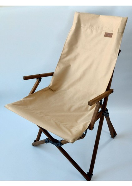 Ahşap - Kollu Katlanır Kamp Sandalyesi - Koyu Ceviz Iskelet - Camel Kılıf - Camel Çanta