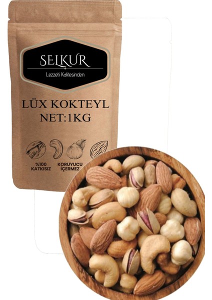 Lüx Karışık Kuruyemiş Kokteyl 1kg(Kaju-Badem-Fındık-Antep Fıstığı Eşit Miktar)