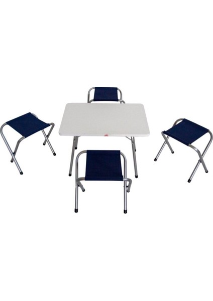 Katlanır Mavi Balıkçı Kamp Taburesi 4 Adet Ve Beyaz 45x60cm Sehpa