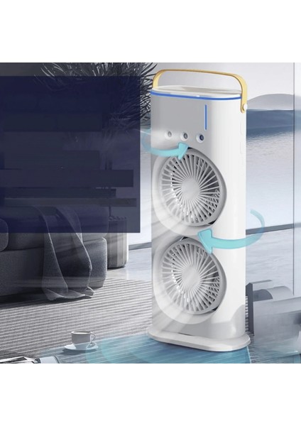 USB Şarj Edilebilir Püskürtme Çift Fan Taşınabilir Nemlendirici Fan Ev Ofis ve Kamp Için 3 Ayarlı