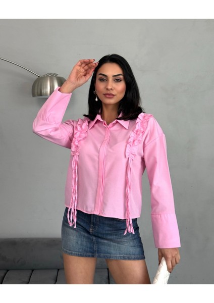 Kadın Pembe Omuz Detaylı Tesettüre Uygun Gömlek fiyatları