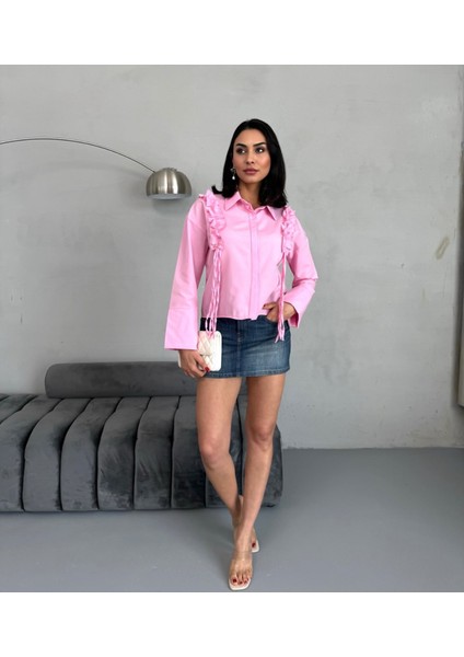 Kadın Pembe Omuz Detaylı Tesettüre Uygun Gömlek modelleri